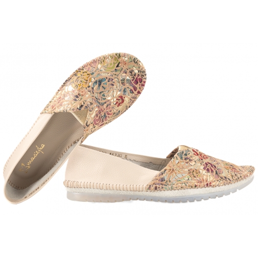 MACIEJKA 1930B-04 MOKASYNY DAMSKIE PÓŁBUTY BALERINKI SKÓRZANE beżowe/kwiaty