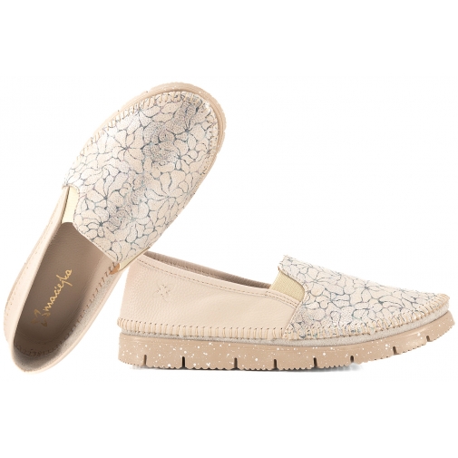 MACIEJKA 03512-69 SKÓRZANE PÓŁBUTY DAMSKIE ESPADRYLE MOKASYNY beżowe kwiaty