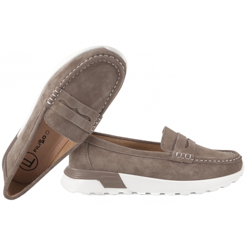 FILIPPO DP7528 MOKASYNY DAMSKIE NA PLATFORMIE PÓŁBUTY ZAMSZOWE SKÓRA taupe