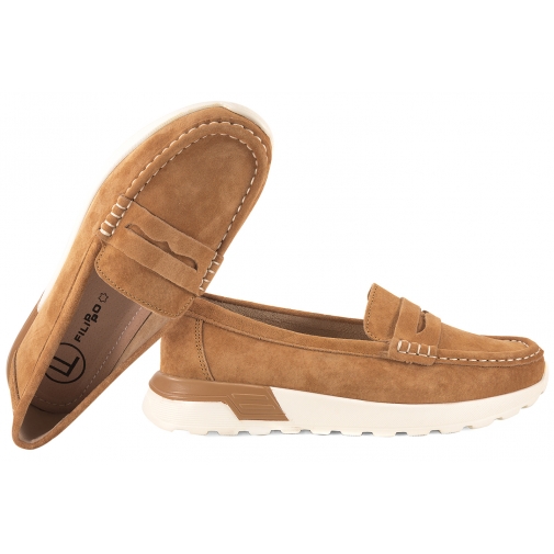 FILIPPO DP7528 MOKASYNY DAMSKIE NA PLATFORMIE PÓŁBUTY ZAMSZOWE SKÓRA karmelowe