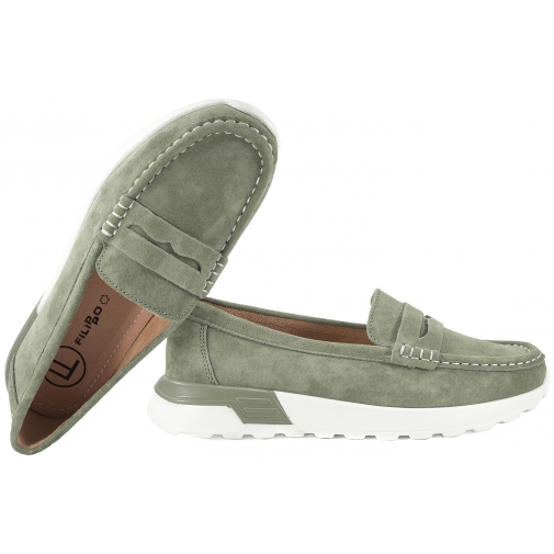 FILIPPO DP7528 MOKASYNY DAMSKIE NA PLATFORMIE PÓŁBUTY ZAMSZOWE SKÓRA khaki
