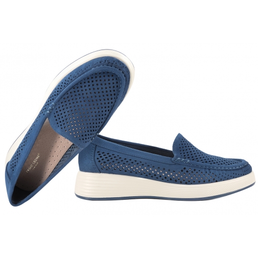 SERGIO LEONE MK097H AŻUROWE MOKASYNY DAMSKIE NA PLATFORMIE PÓŁBUTY granatowe