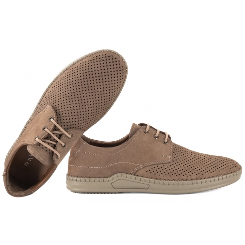 RAVINI 219 PÓŁBUTY SKÓRZANE MĘSKIE CASUAL LETNIE AŻUROWE NUBUK brązowe