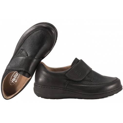 HELIOS 473 SKÓRZANE PÓŁBUTY DAMSKIE NA HALUKSY KOMFORT 2 WKŁADKI RZEP czarne