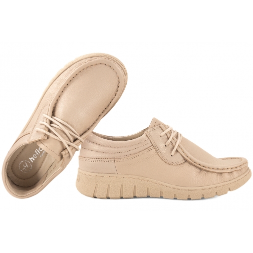 HELIOS 629S SKÓRZANE PÓŁBUTY DAMSKIE SZNUROWANE beżowe