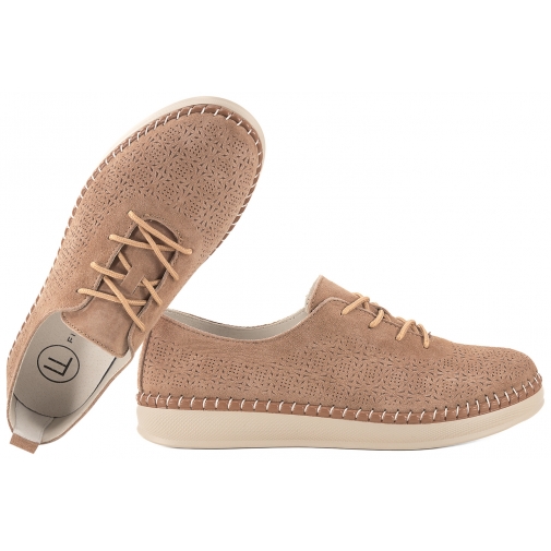 FILIPPO DP7674 AŻUROWE SKÓRZANE PÓŁBUTY DAMSKIE CASUAL ZAMSZOWE karmel