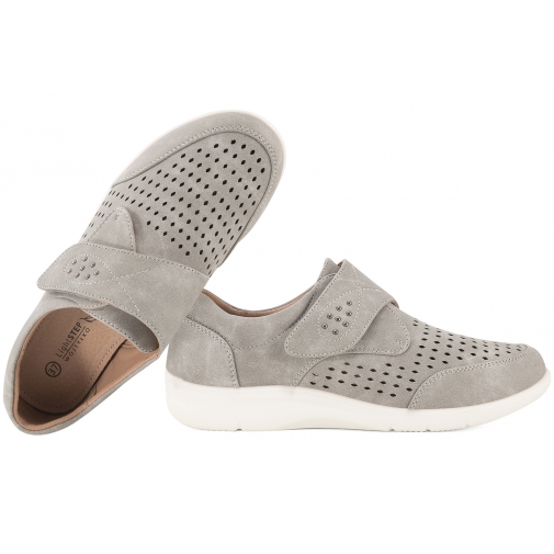 WOJTYŁKO 7B24353S AŻUROWE PÓŁBUTY DAMSKIE Z RZEPEM EKO PU szare