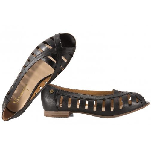 MACIEJKA P7540-01 BALERINKI AŻUROWE DAMSKIE PÓŁBUTY BALERINY SKÓRZANE czarne