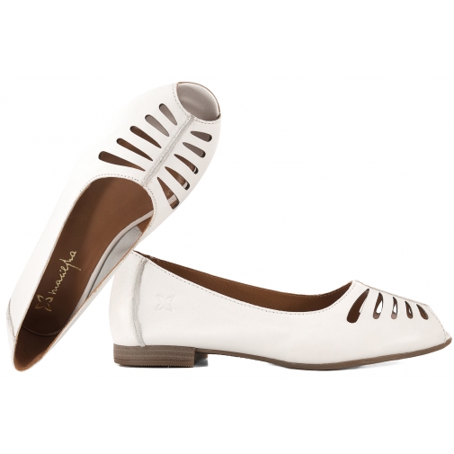 MACIEJKA P7541-11 BALERINKI AŻUROWE DAMSKIE PÓŁBUTY BALERINY SKÓRZANE białe