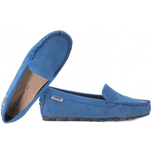 POTOCKI 26-09301 AŻUROWE MOKASYNY DAMSKIE PÓŁBUTY ZAMSZOWE niebieskie