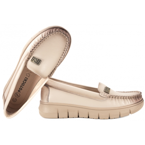 POTOCKI 26-19427  SKÓRZANE MOKASYNY DAMSKIE PÓŁBUTY beżowe