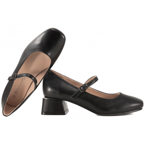 POTOCKI 26-12815 CZÓŁENKA DAMSKIE Z PASKIEM PÓŁBUTY NA OBCASIE EKO czarne
