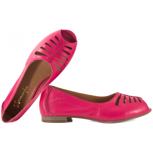 MACIEJKA P7541-15 BALERINKI AŻUROWE DAMSKIE PÓŁBUTY BALERINY SKÓRZANE różowe