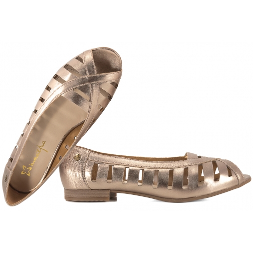 MACIEJKA P7540-25 BALERINKI AŻUROWE DAMSKIE PÓŁBUTY BALERINY SKÓRZANE złote