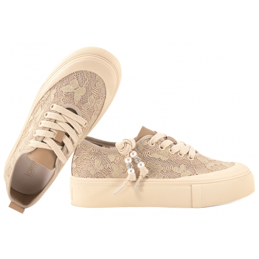 LORETTA VITALE W1906 PÓŁBUTY KORONKOWE NA PLATFORMIE TENISÓWKI TEKSTYLNE beż