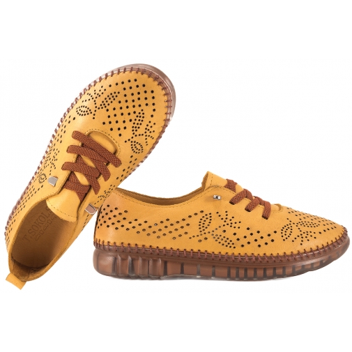 T.SOKOLSKI OG302 AŻUROWE PÓŁBUTY SKÓRZANE DAMSKIE musztardowe