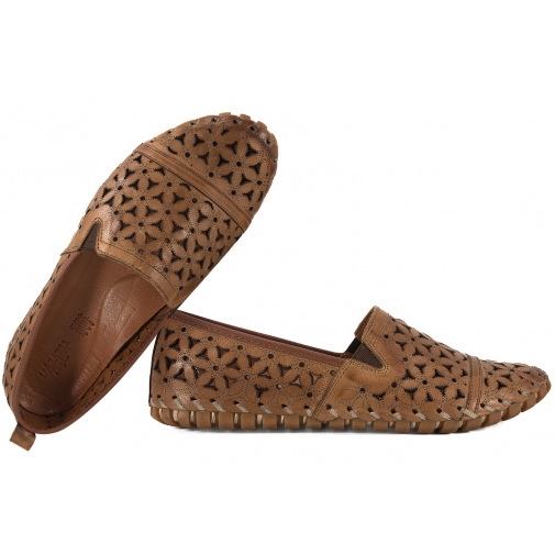 LaAzaria 1174 PÓŁBUTY AŻUROWE MOKASYNY DAMSKIE SKÓRZANE jasny brąz