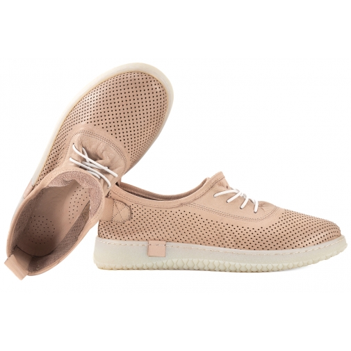 RAVINI 2020-1 AŻUROWE PÓŁBUTY SKÓRZANE DAMSKIE puder róż