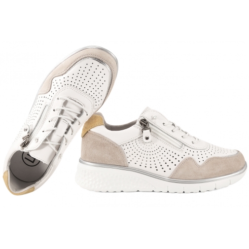 FILIPPO DP7605 AŻUROWE SKÓRZANE PÓŁBUTY DAMSKIE SNEAKERSY KOTURN NA PLATFORMIE białe