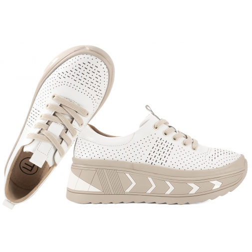 FILIPPO DP7804 AŻUROWE PÓŁBUTY DAMSKIE SNEAKERSY NA PLATFORMIE SKÓRZANE białe