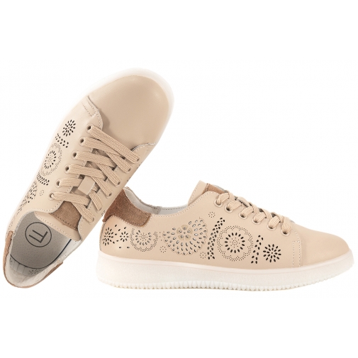 FILIPPO DP7681 PÓŁBUTY AŻUROWE DAMSKIE SNEAKERSY SKÓRZANE beżowe
