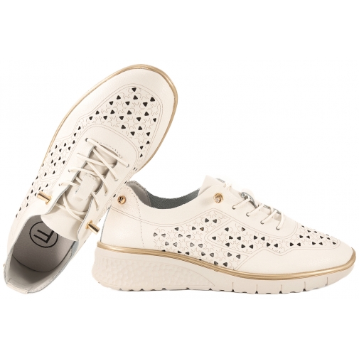 FILIPPO DP6714 AŻUROWE SKÓRZANE PÓŁBUTY DAMSKIE SNEAKERSY NA KOTURNIE beżowe