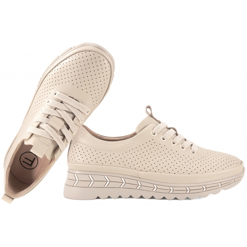 FILIPPO DP7803 AŻUROWE PÓŁBUTY DAMSKIE SNEAKERSY NA PLATFORMIE SKÓRZANE beżowe