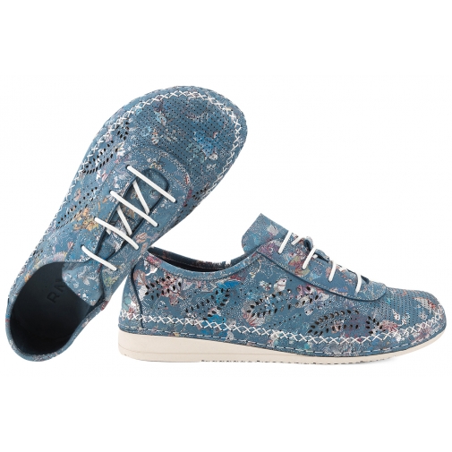 RAVINI 911855ZN BAREFOOT AŻUROWE PÓŁBUTY SKÓRZANE DAMSKIE CASUAL niebieskie