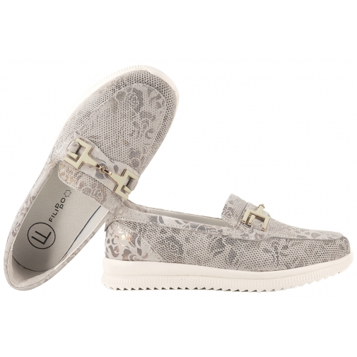 FILIPPO DP7656 MOKASYNY SKÓRZANE DAMSKIE PÓŁBUTY ZAMSZOWE kwiaty