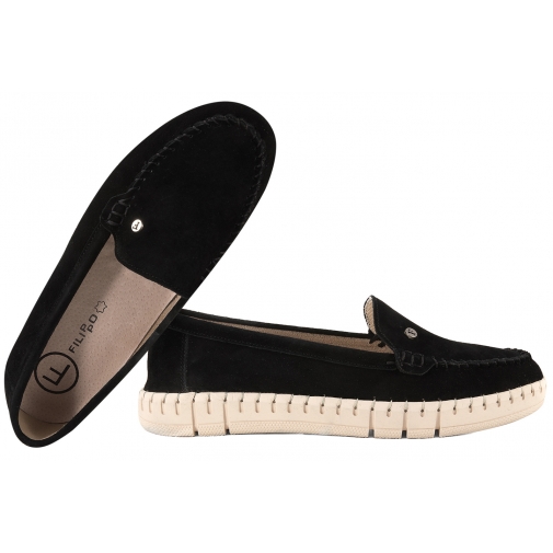 FILIPPO DP7527 MOKASYNY SKÓRZANE DAMSKIE PÓŁBUTY ZAMSZOWE czarne
