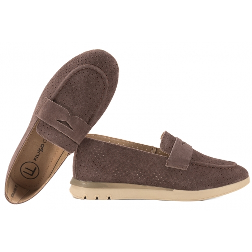 FILIPPO DP7527 AŻUROWE MOKASYNY SKÓRZANE DAMSKIE PÓŁBUTY ZAMSZOWE LORDSY brązowe