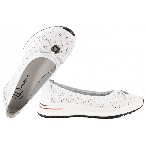 FILIPPO DP6718 AŻUROWE BALERINY SPORTOWE DAMSKIE PÓŁBUTY NA PLATFORMIE SKÓRA białe