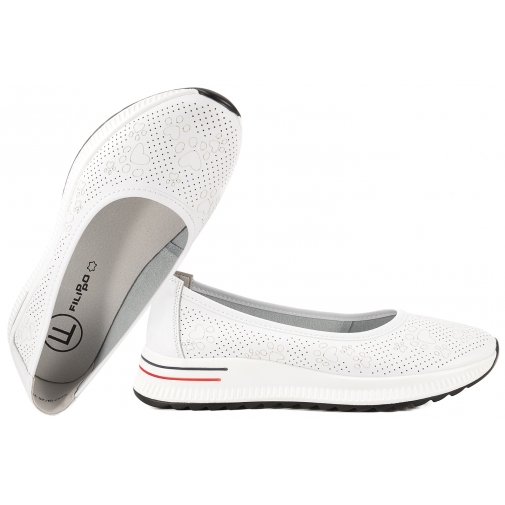 FILIPPO DP6719 AŻUROWE BALERINY SPORTOWE DAMSKIE PÓŁBUTY NA PLATFORMIE SKÓRA białe