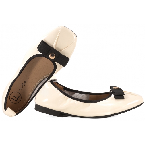 FILIPPO DP7744 BALERINY SKÓRZANE DAMSKIE PÓŁBUTY LAKIERKI j.beż