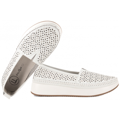 FILIPPO DP4555 AŻUROWE MOKASYNY SKÓRZANE DAMSKIE PÓŁBUTY  NA PLATFORMIE białe
