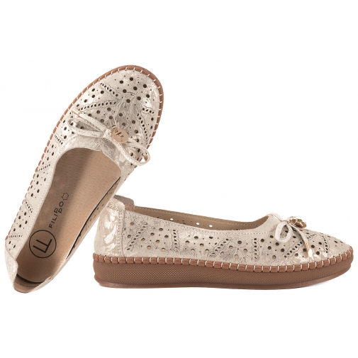 FILIPPO DP7664 AŻUROWE BALERINY SKÓRZANE DAMSKIE PÓŁBUTY ZAMSZOWE NA PLATFORMIE