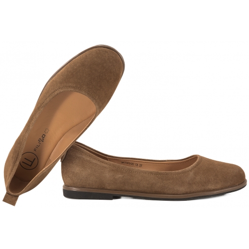 FILIPPO DP7741 BALERINY SKÓRZANE DAMSKIE PÓŁBUTY ZAMSZOWE karmelowe