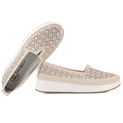 FILIPPO DP4555 AŻUROWE MOKASYNY SKÓRZANE DAMSKIE PÓŁBUTY  NA PLATFORMIE beżowe