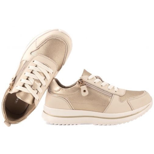 SERGIO LEONE SP-116 PÓŁBUTY SKÓRZANE DAMSKIE SNEAKERSY PU złoty / beż