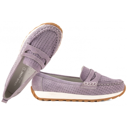 SERGIO LEONE SP-009 AŻUROWE MOKASYNY SKÓRZANE DAMSKIE PÓŁBUTY ZAMSZOWE