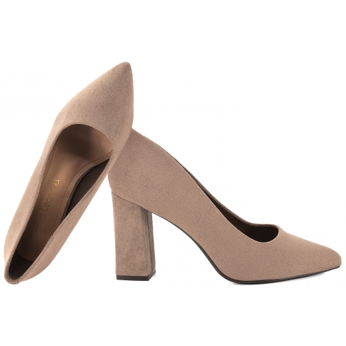 SERGIO LEONE PB216 CZÓŁENKA DAMSKIE PÓŁBUTY NA OBCASIE EKO ZAMSZ j.brąz