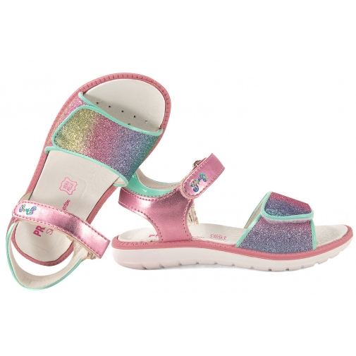 PRIMIGI 1385199 SANDAŁKI DZIEWCZĘCE SANDAŁY NA RZEPY Z BROKATEM tęczowe