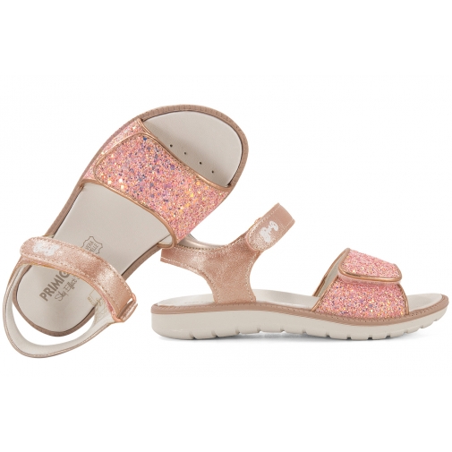 PRIMIGI 1385155 SANDAŁKI DZIEWCZĘCE SANDAŁY NA RZEPY Z BROKATEM łososiowy róż