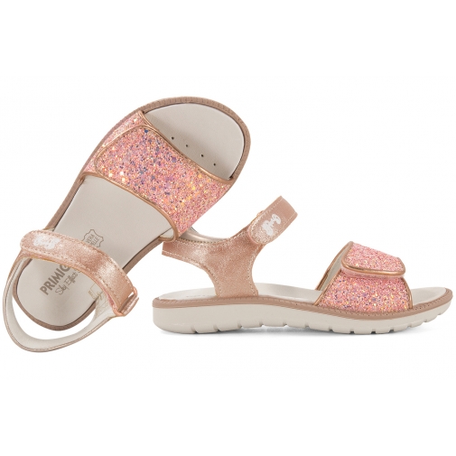 PRIMIGI 1385155 SANDAŁKI DZIEWCZĘCE SANDAŁY NA RZEPY Z BROKATEM łososiowy róż