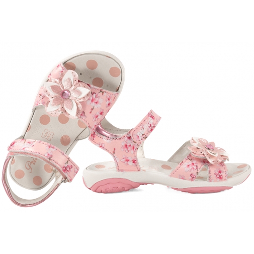 PRIMIGI 1383666 SANDAŁKI DZIEWCZĘCE SANDAŁY SKÓRZANE NA RZEPY róż kwiatki