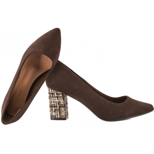 SERGIO LEONE PB414 CZÓŁENKA DAMSKIE PÓŁBUTY NA OBCASIE czekoladowe