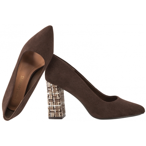 SERGIO LEONE PB216 CZÓŁENKA DAMSKIE PÓŁBUTY NA OBCASIE EKO ZAMSZ czekoladowe