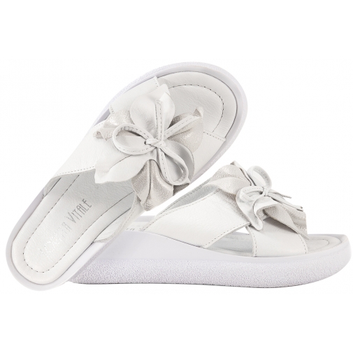 LORETTA VITALE 6093 SKÓRZANE KLAPKI DAMSKIE KOTURN NA PLATFORMIE białe