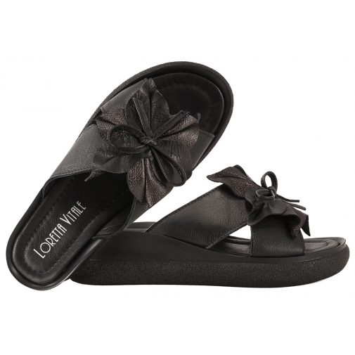 LORETTA VITALE 6093 SKÓRZANE KLAPKI DAMSKIE KOTURN NA PLATFORMIE czarne