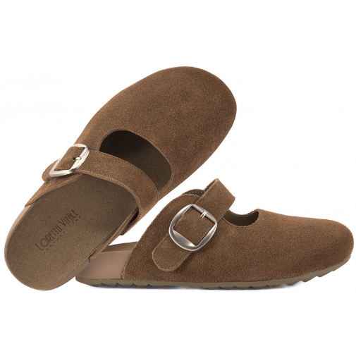 LORETTA VITALE W5351 BAREFOOT SKÓRZANE KLAPKI DAMSKIE PEŁNE ZAMSZOWE coffe